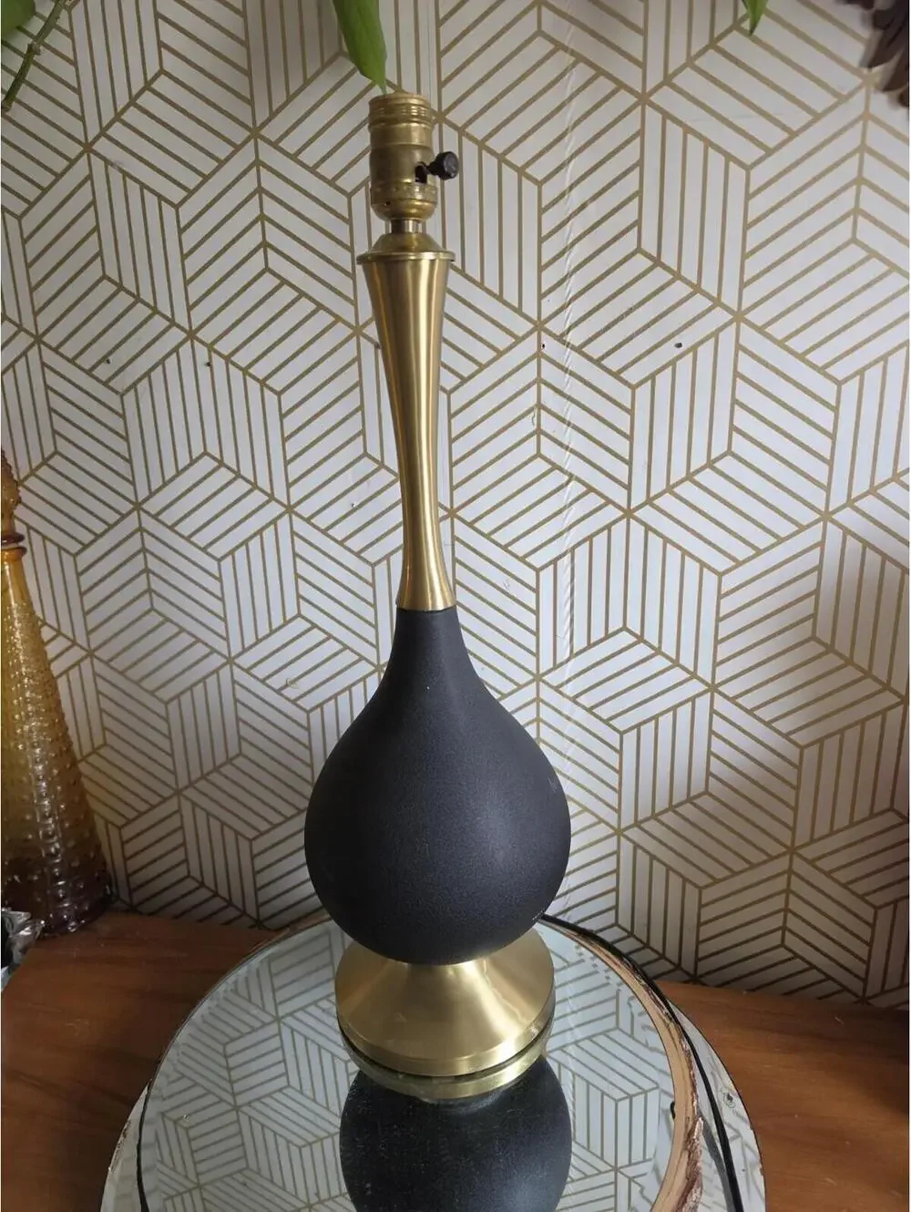 Vintage Midcentury Black And Gold Metallic Teardrop Table Lamp